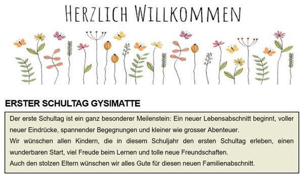 Beitrag erster Schultag Gysimatte